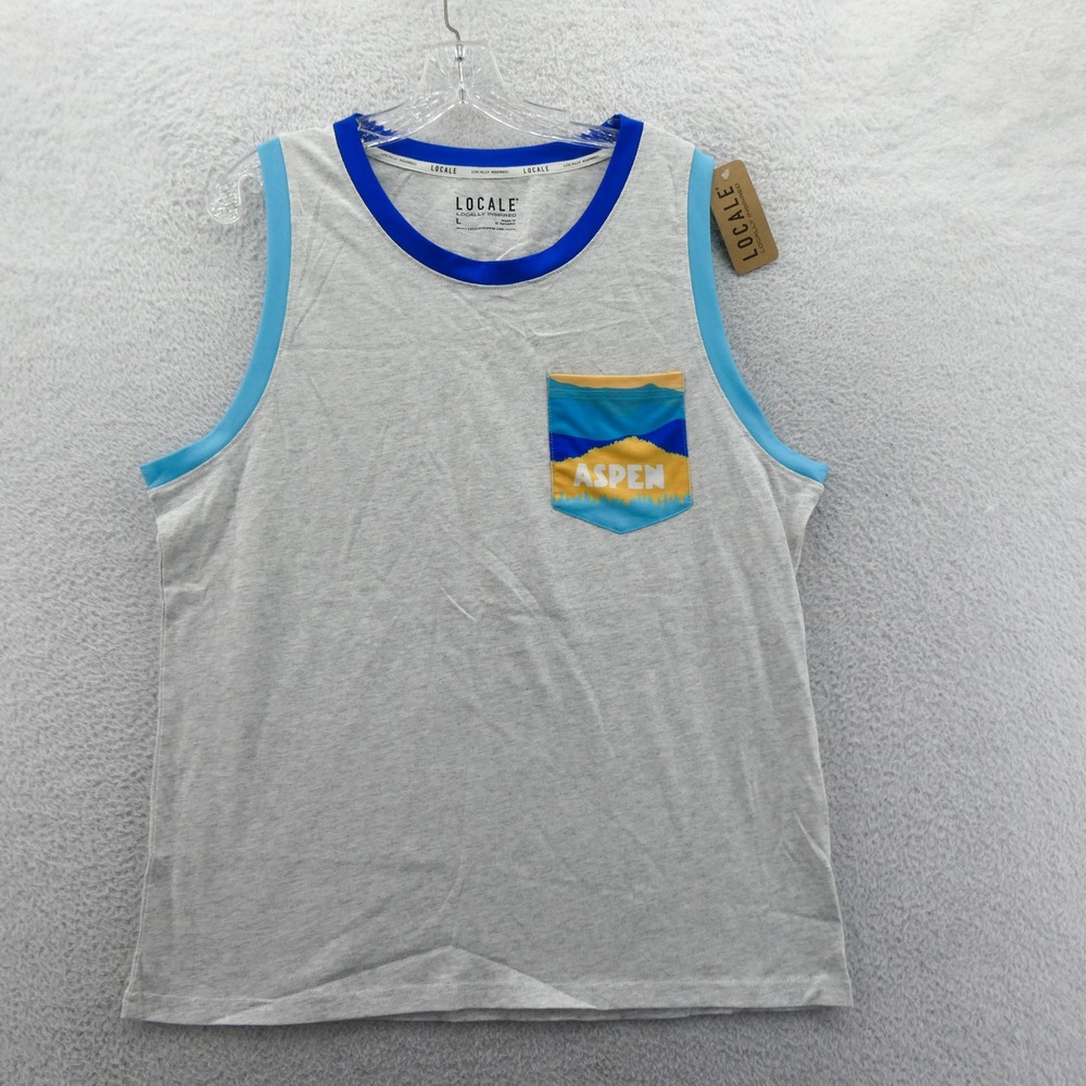 Locale‎ Tank Top Mens Large Aspen Colorado Gray Blue Pocket Sleeveless Cotton